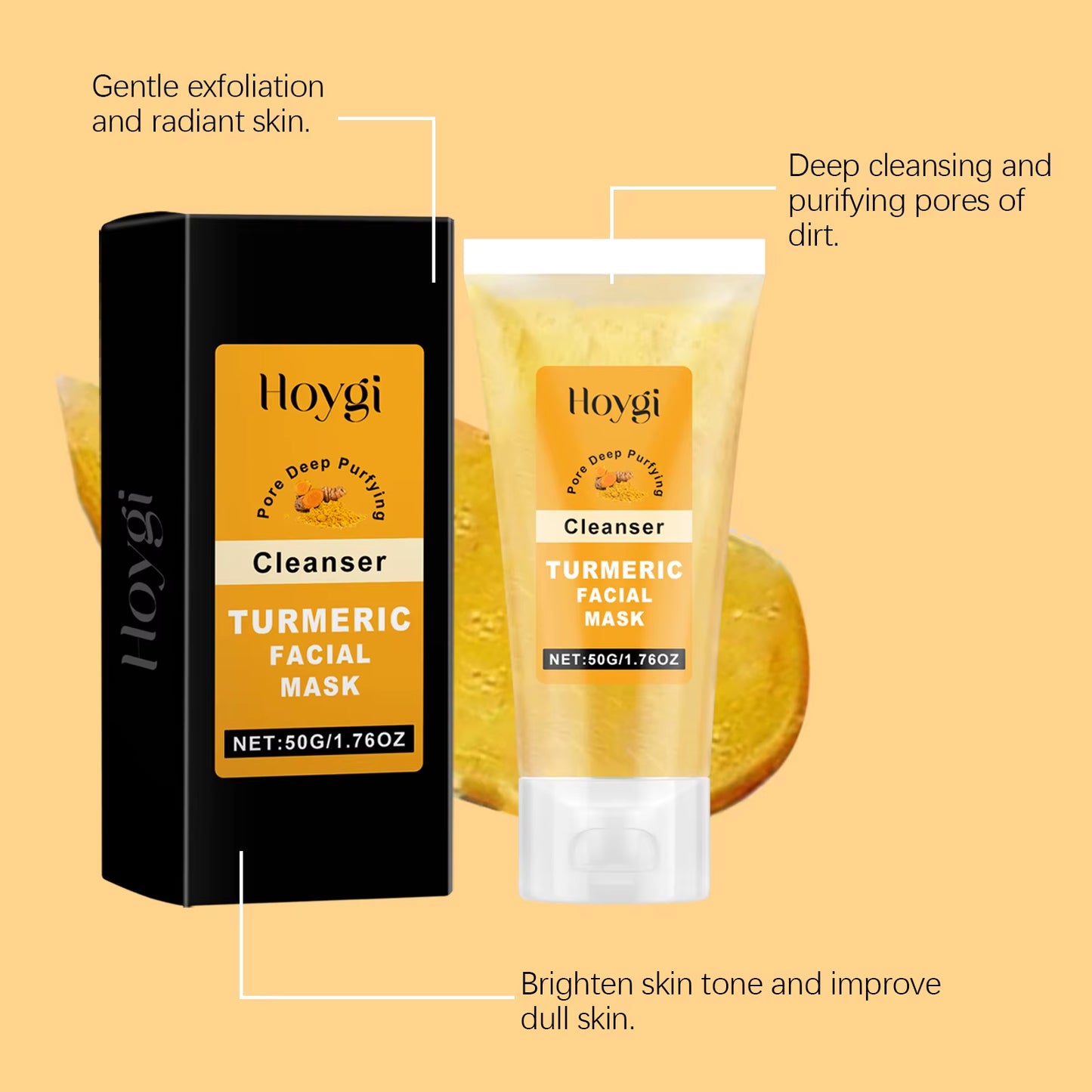 50G Turmeric Exfooliating Facial Mask Cleaning Shrink Pores Blackhead Remove Hydrate Moisturize Brighten Peeling Face Mask
