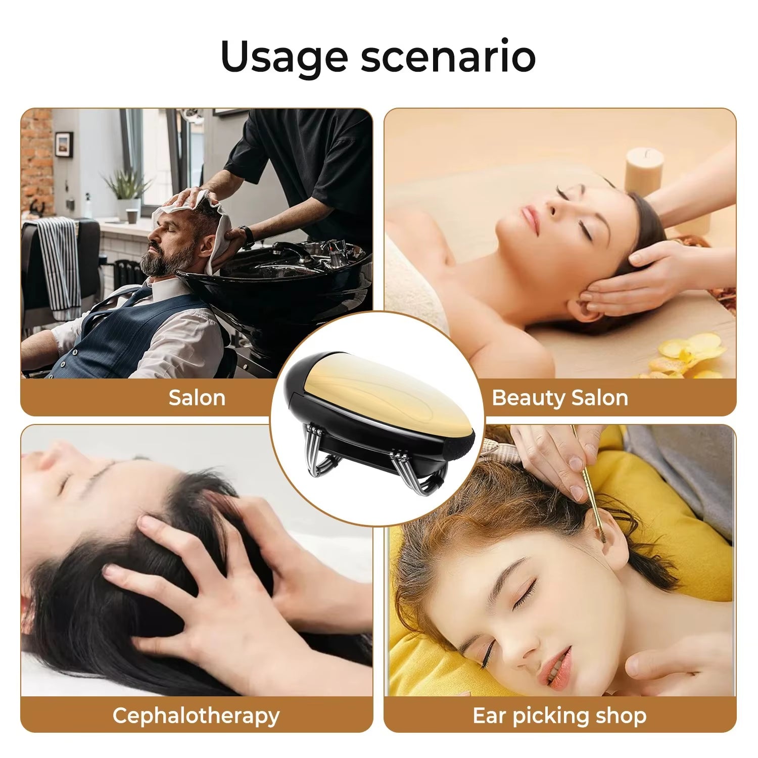 Men'S Barberology Massager Professional Cordless Metal Handheld Heat Massager USB Charge Vibration Head Massage 2 Massage Nodes