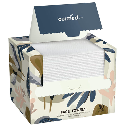 Face Towels, Disposable Biodegradable Facial Towels for Sensitive Skin, Lint- Free Face Wipes for Washing Face, Skincare and Makeup Remover, Dry Wipes, 10"×12" Extra Large, 50 Count