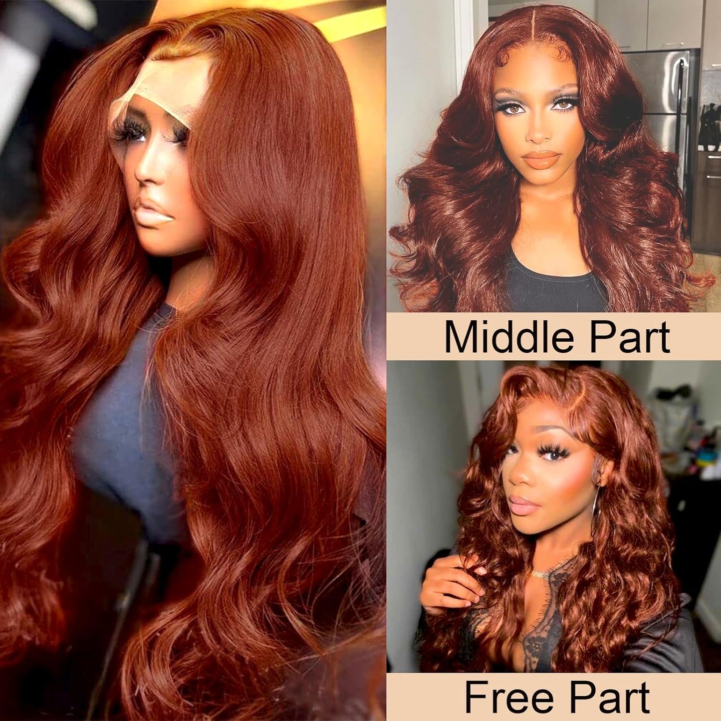 Reddish Brown Lace Front Wigs Human Hair 180% Density Body Wave 13X4 Transparent HD Lace Front Wigs Human Hair Pre Plucked Auburn Colored Lace Frontal Wigs Human Hair for Black Women 26 Inch