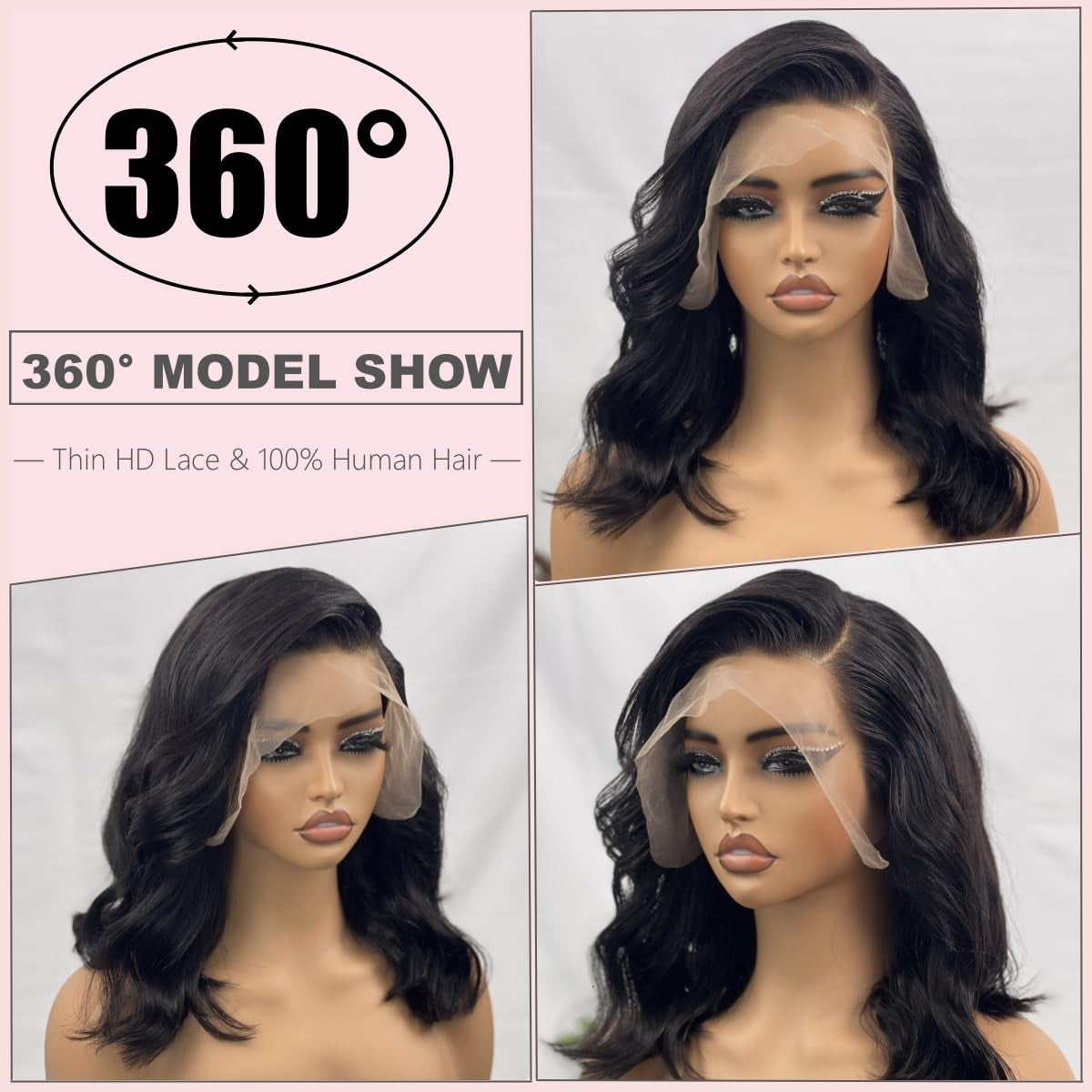 Short Lace Front Wigs Human Hair 180% Density - 13X4 Short Body Wave Lace Frontal Wigs Human Hair Hair Glueless Wigs Human Hair Pre Plucked with Baby Hair Natural Black 14 Inch