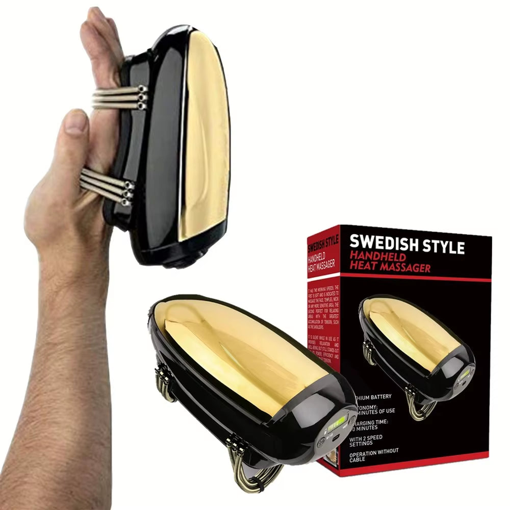 Men'S Barberology Massager Professional Cordless Metal Handheld Heat Massager USB Charge Vibration Head Massage 2 Massage Nodes