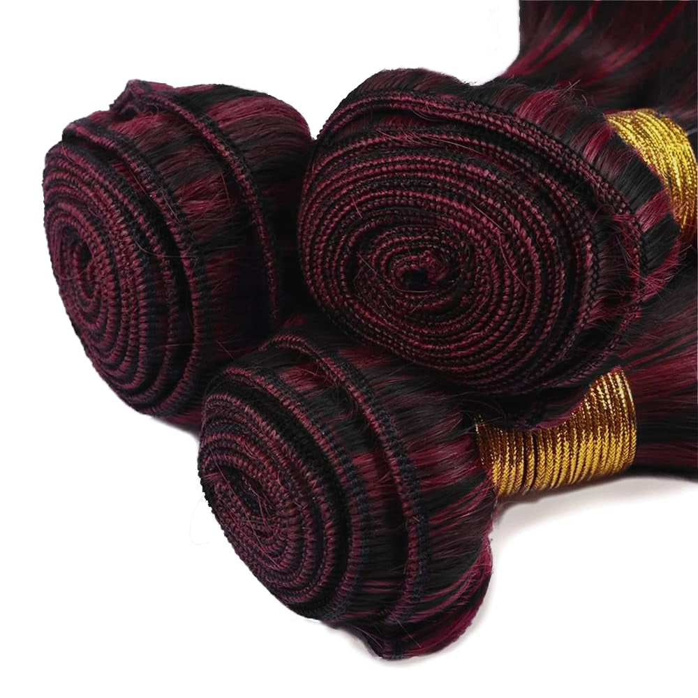 P1B99J Bundles Highlight Straight Human Hair Bundles Wine Red Bundles Human Hair 30 30 30 Inch Two Tone Fb99J Burgundy Straight Bundles Ombre Burgundy Bundles