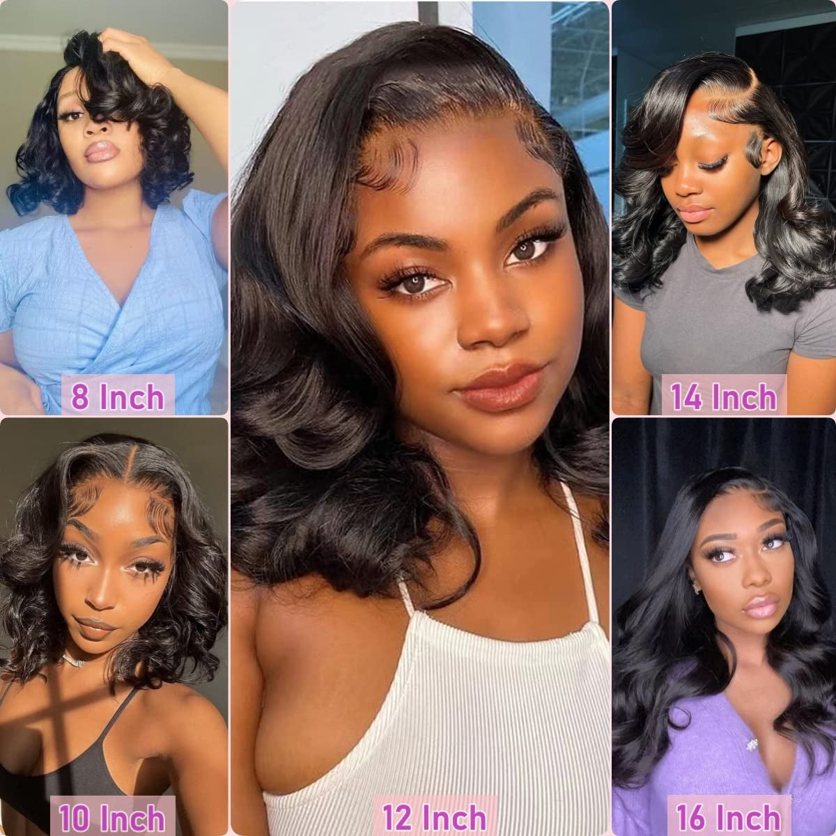 Short Lace Front Wigs Human Hair 180% Density - 13X4 Short Body Wave Lace Frontal Wigs Human Hair Hair Glueless Wigs Human Hair Pre Plucked with Baby Hair Natural Black 14 Inch