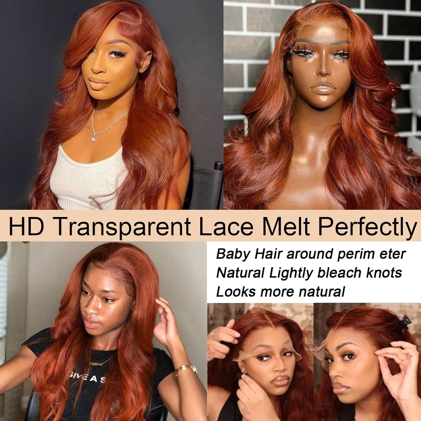 Reddish Brown Lace Front Wigs Human Hair 180% Density Body Wave 13X4 Transparent HD Lace Front Wigs Human Hair Pre Plucked Auburn Colored Lace Frontal Wigs Human Hair for Black Women 26 Inch
