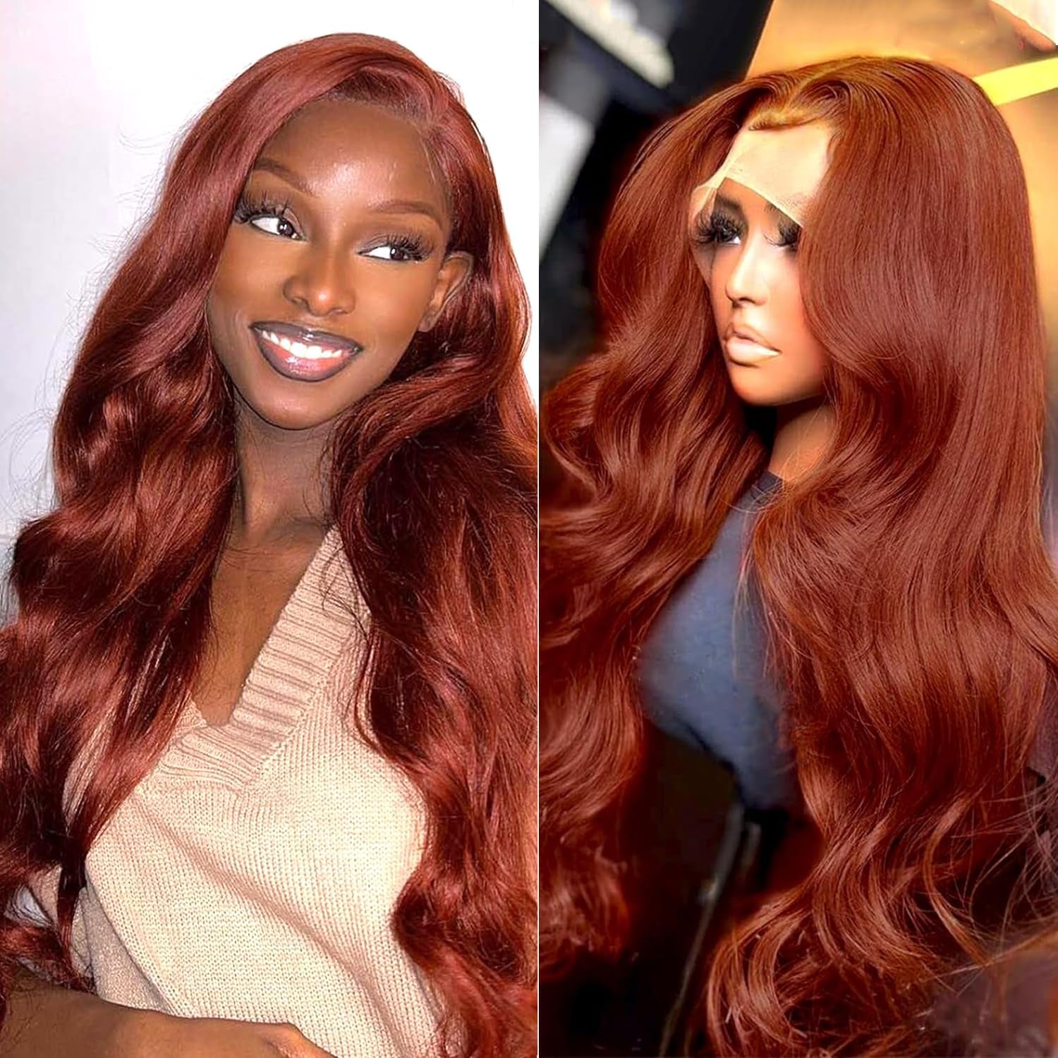 Reddish Brown Lace Front Wigs Human Hair 180% Density Body Wave 13X4 Transparent HD Lace Front Wigs Human Hair Pre Plucked Auburn Colored Lace Frontal Wigs Human Hair for Black Women 26 Inch