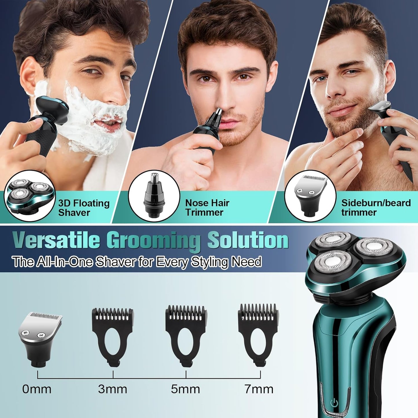 Electric Razor for Men,Men’S Electric Shavers Rotary,Led Display 100% Waterproof Cordless Razor, Wet/Dry Shaving,Electric Shaver for Men Includes Nose Hair Trimmer Beard Trimmer Travel Shaver